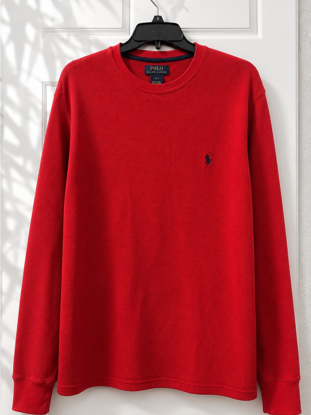 Polo by Ralph Lauren Red Waffle Knit Crewneck with Navy Label 100% Cotton